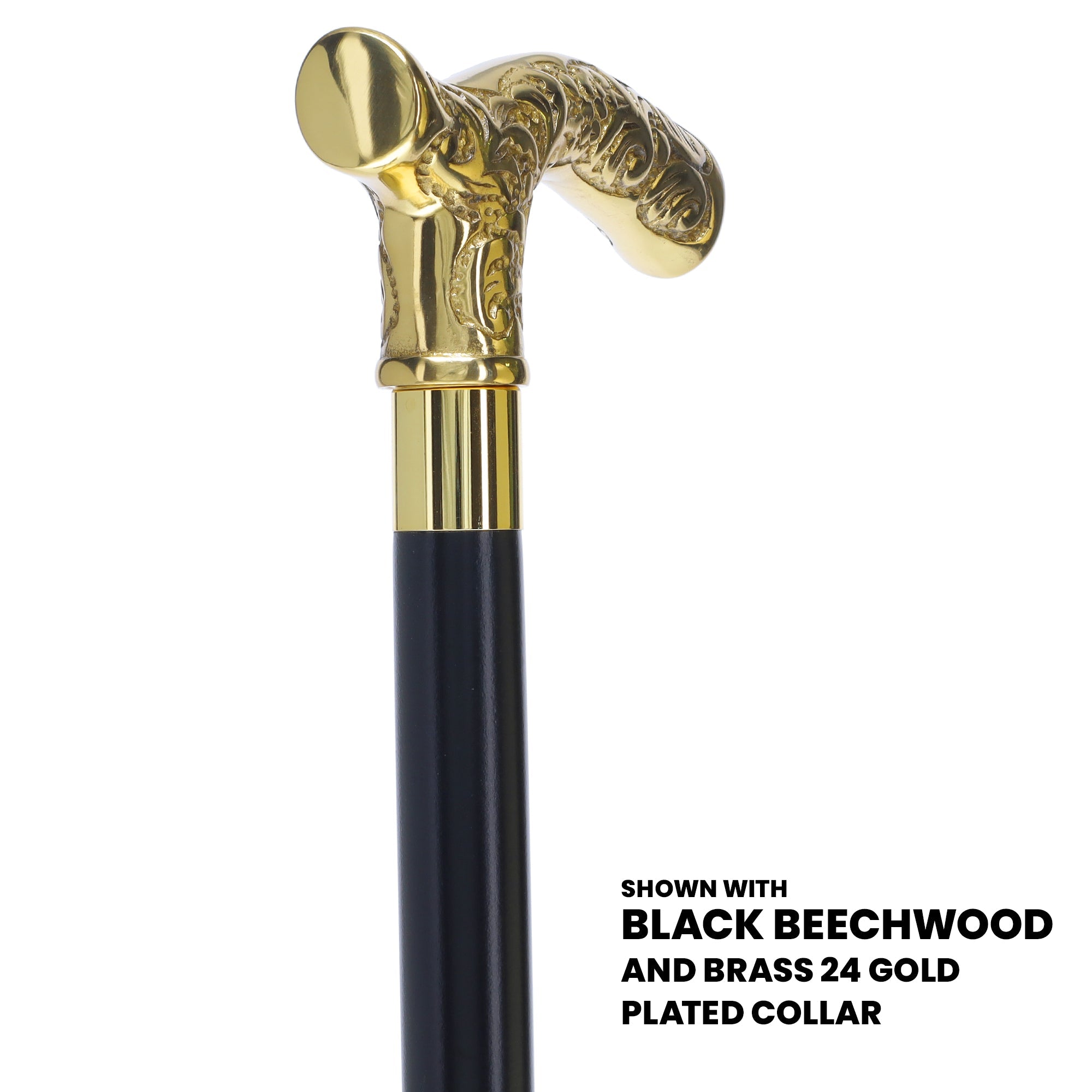 Scratch and Dent Brass Fritz Handle Walking Cane w/ Ash Shaft and Aluminum Gold Collar V2256 Cheap Sale Best Wholesale