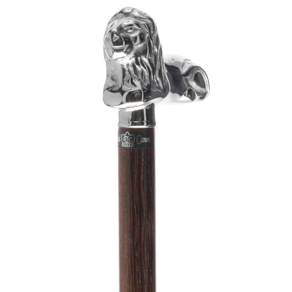 Chrome Lion Handle Walking Cane: Luxury Wenge Wood Shaft Outlet Order