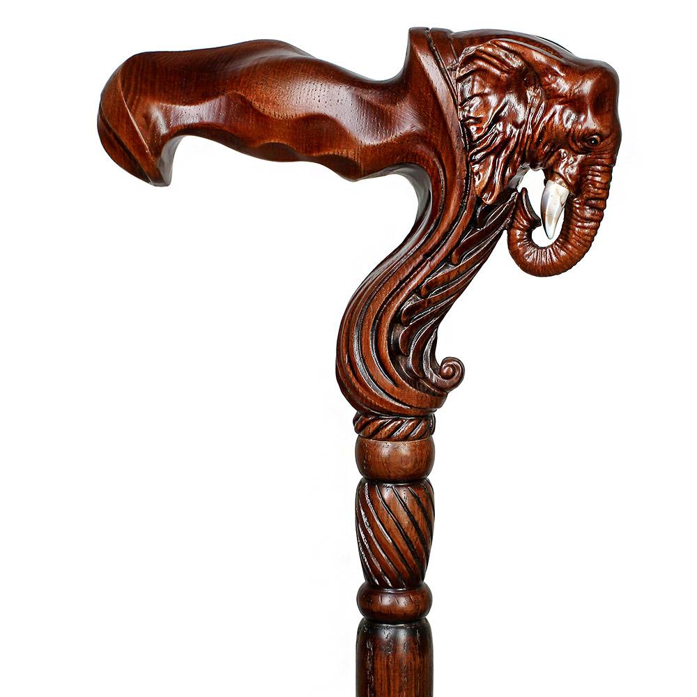 Elephant: Artisan Intricate Handcarved Wood Cane (Right Hand) Outlet Store Locations