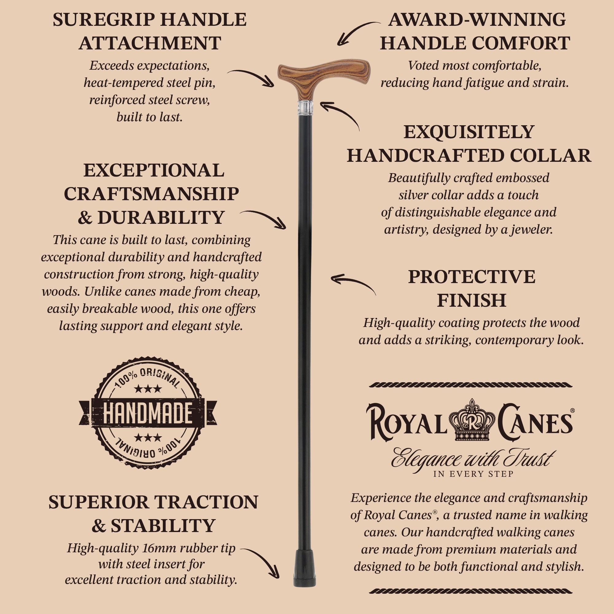 Royal Canes Comfort Fritz: Wood-Stained, Pewter Collar, 6 Color Options Cheap Sale Comfortable
