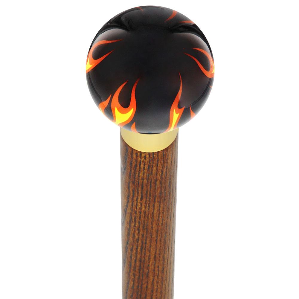 Burst of Flames Black Round Knob Cane w/ Custom Wood Shaft & Collar Footlocker Finishline Online