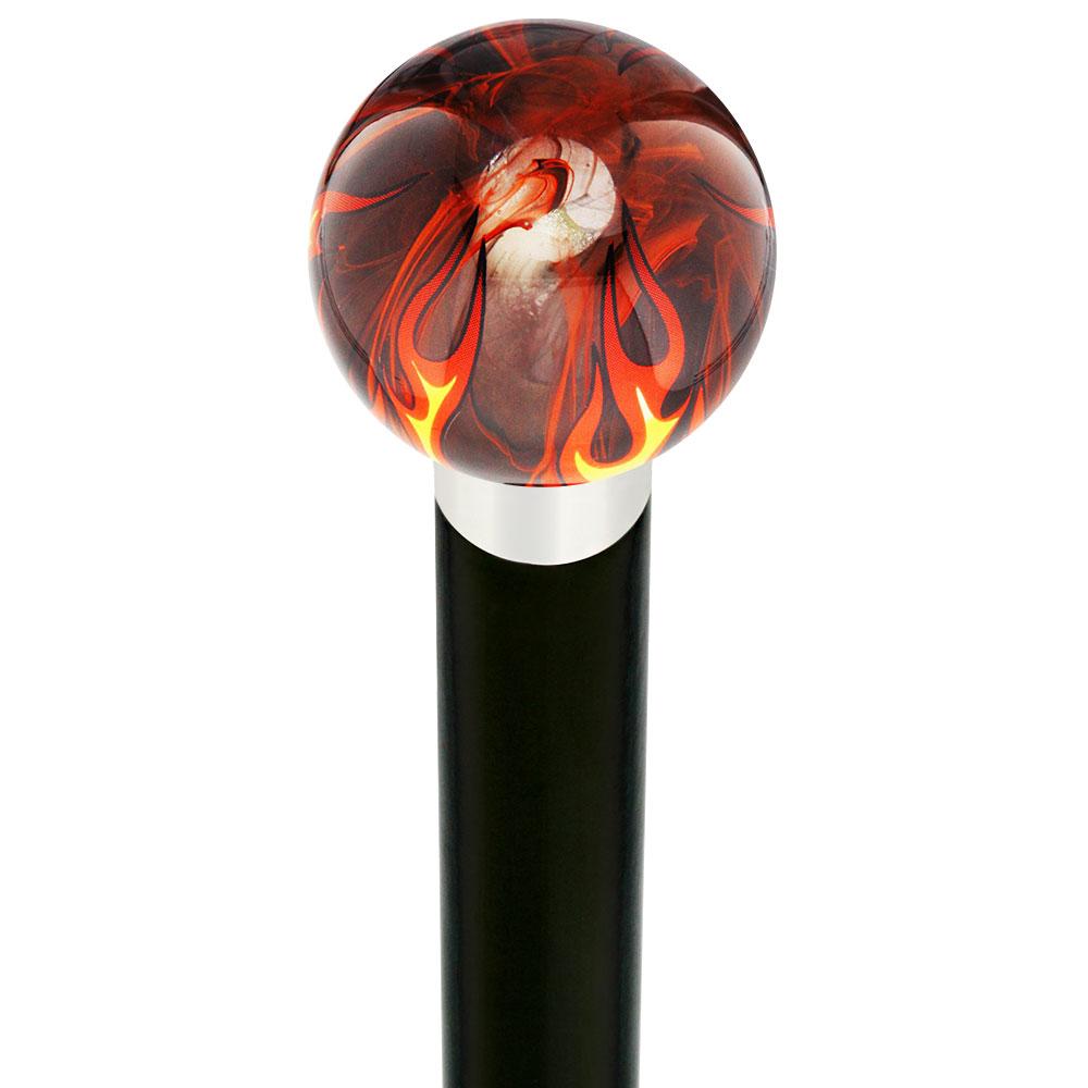 Burst of Flames Smokey Orange Round Knob Cane w/ Custom Wood Shaft & Collar Wholesale Pice