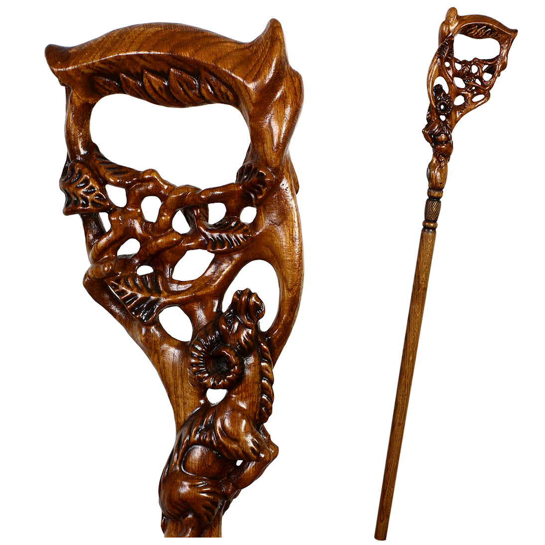 Ram & Tree Scene: Intricately Hand-Carved Artisan Cane Outlet Cheap Authentic