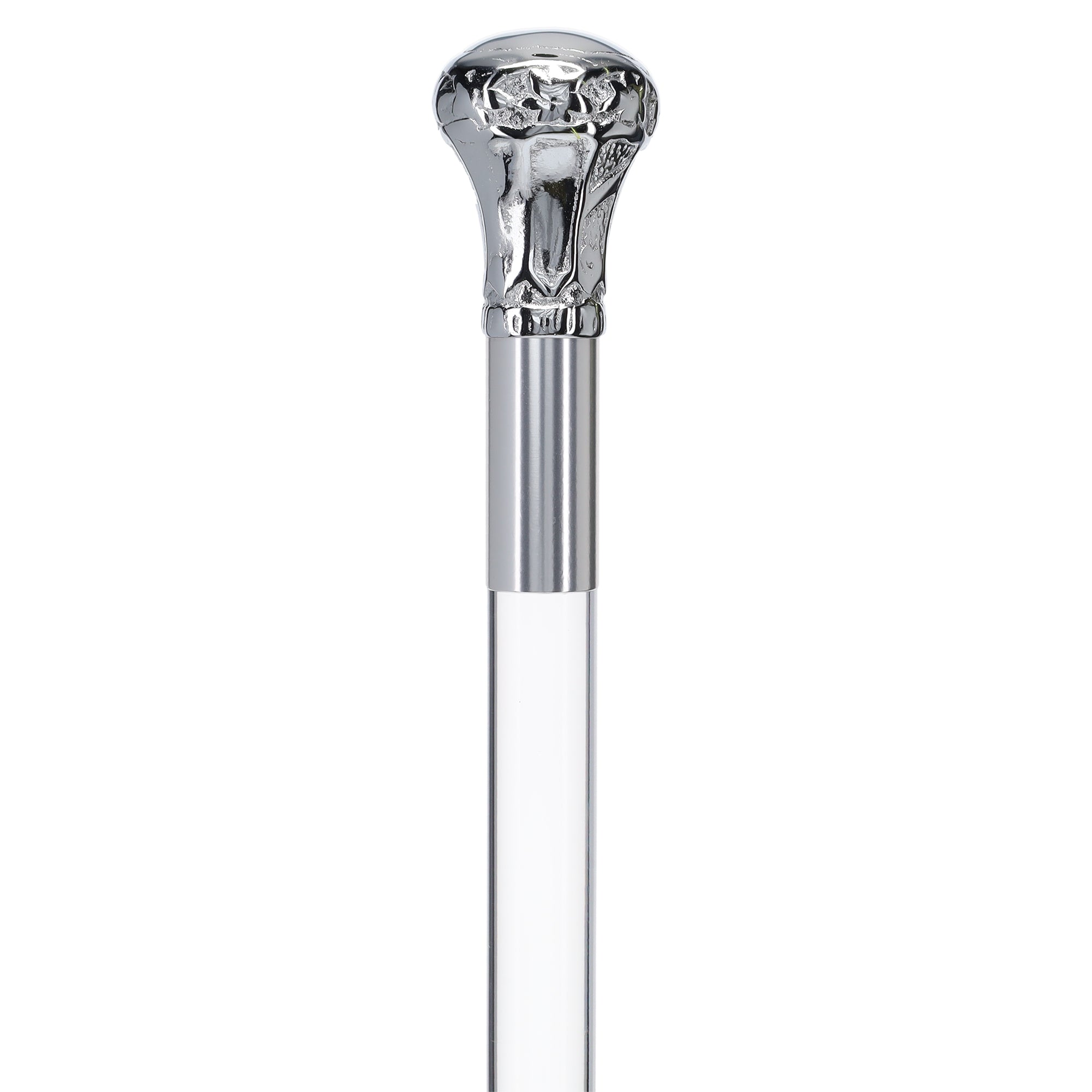 Scratch and Dent Chrome Plated Knob Handle Walking Cane w/ Lucite Shaft & Silver Collar V3193 Cheap Excellent