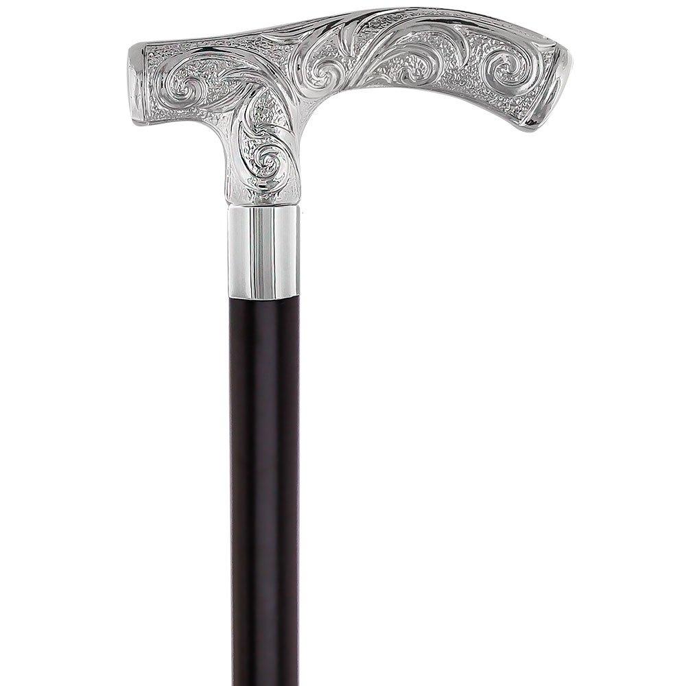 Carved Scroll Fritz Nickel Plated Handled Cane - Italian Handle w/ Custom Shaft & Collar Clearance From China