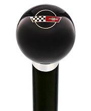 Licensed Corvette Side by Side Flags Emblem Black Round Knob Cane w/ Custom Wood Shaft & Collar Comfortable Cheap Pice