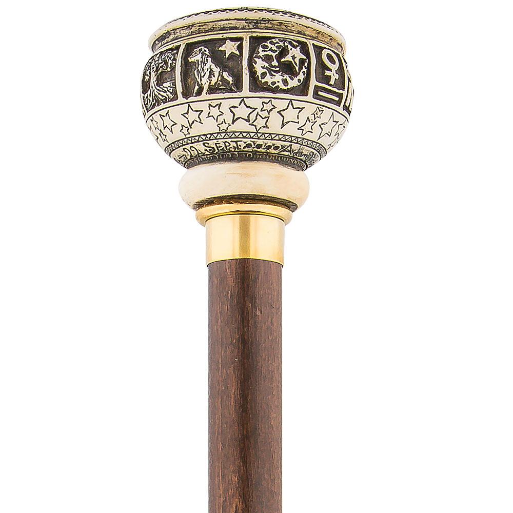 Scratch and Dent Astrological Virgo Knob Cane w/ Beechwood Shaft and Brass Collar V1628 Free Shipping Factory Outlet