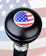 Scratch and Dent U.S.A. Flag Knob Walking Stick With Black Beechwood Shaft and Pewter Collar V1225 Free Shipping For Sale