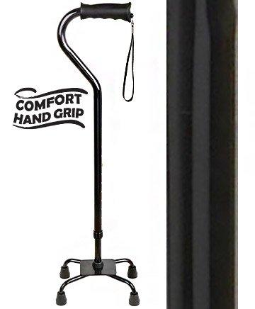 Black Aluminum Convertible Quad Base Walking Cane - Adjustable Shaft Clearance Visit New