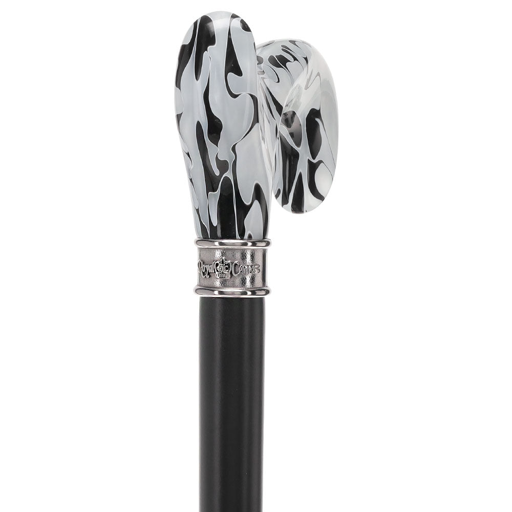 Scratch and Dent Black Onyx Swirl Ergonomic Handle Walking Cane With Black Beechwood Shaft and Embossed Collar V3406 Free Shipping