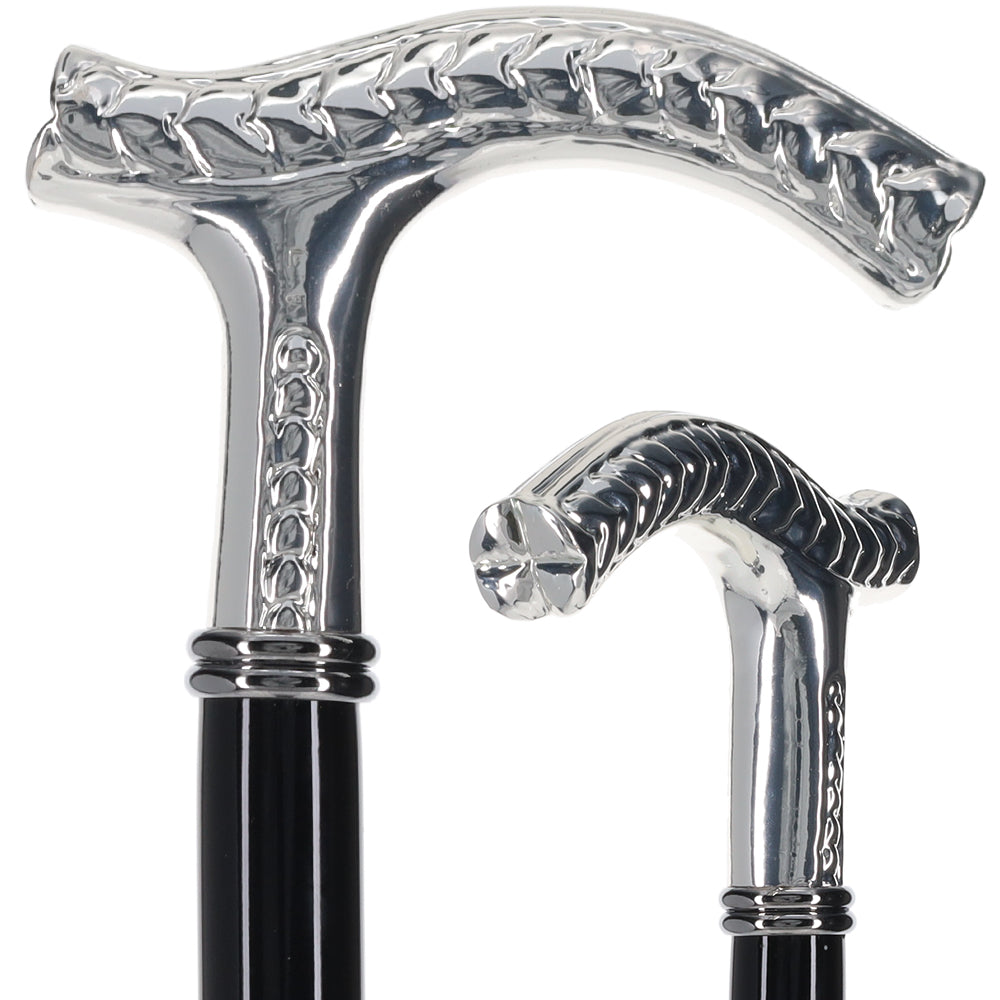 Italian Luxury: Embossed Leaves Cane, Crafted in 925r Silver 2025 Sale Online