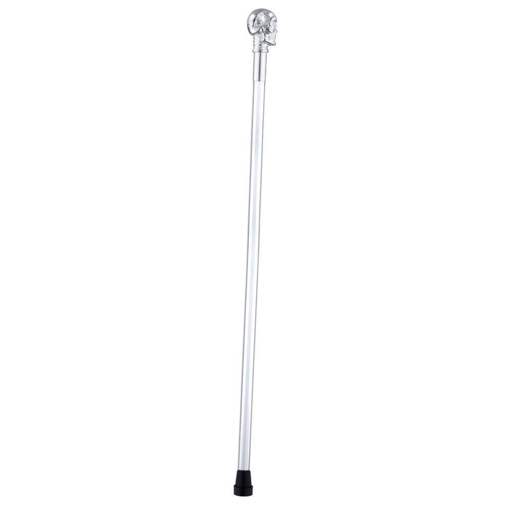 Scratch and Dent Chrome Plated Skull Handle Walking Cane w/ Lucite Shaft & Gold Collar V2058 Buy Cheap Hot Sale