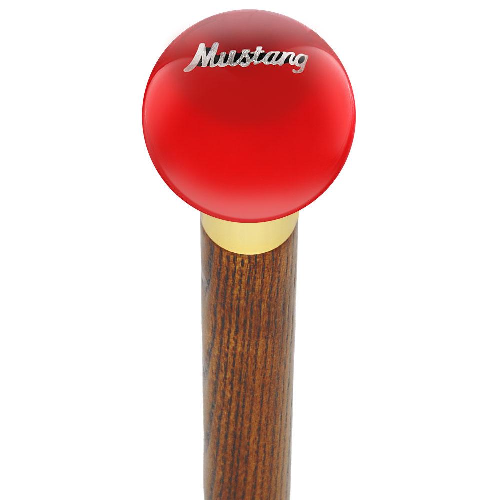 Licensed Mustang Vintage Emblem Red Round Knob Cane w/ Custom Wood Shaft & Collar Reliable Online