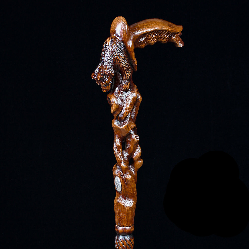 Scratch and Dent Awakening Bear (dark) Artisan Intricate Handcarved Cane V2409 Visit Online