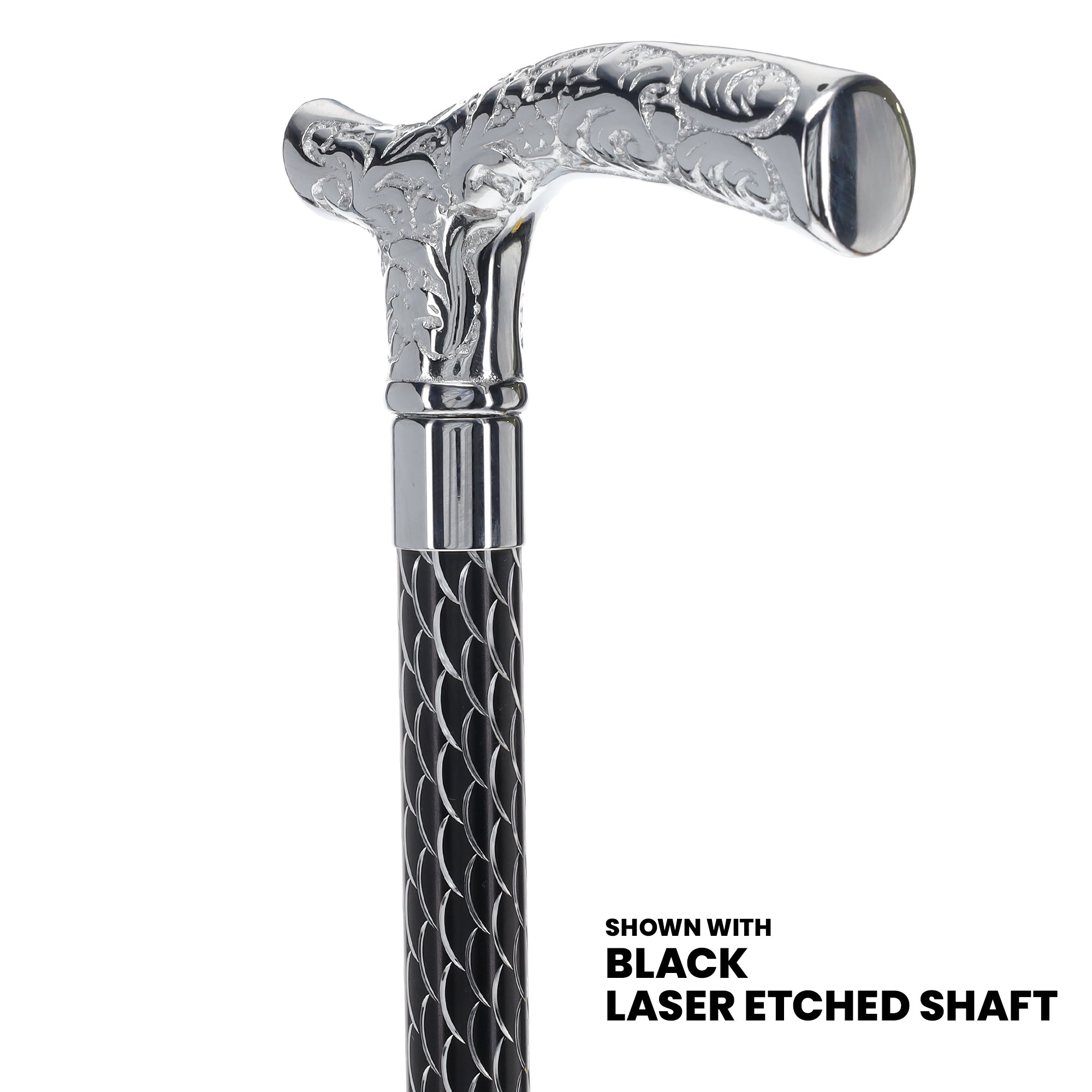 Scratch and Dent Chrome Fritz Handle Walking Cane w/ Black Adjustable Laser Etched Shaft V2301 Cheap Sale Websites