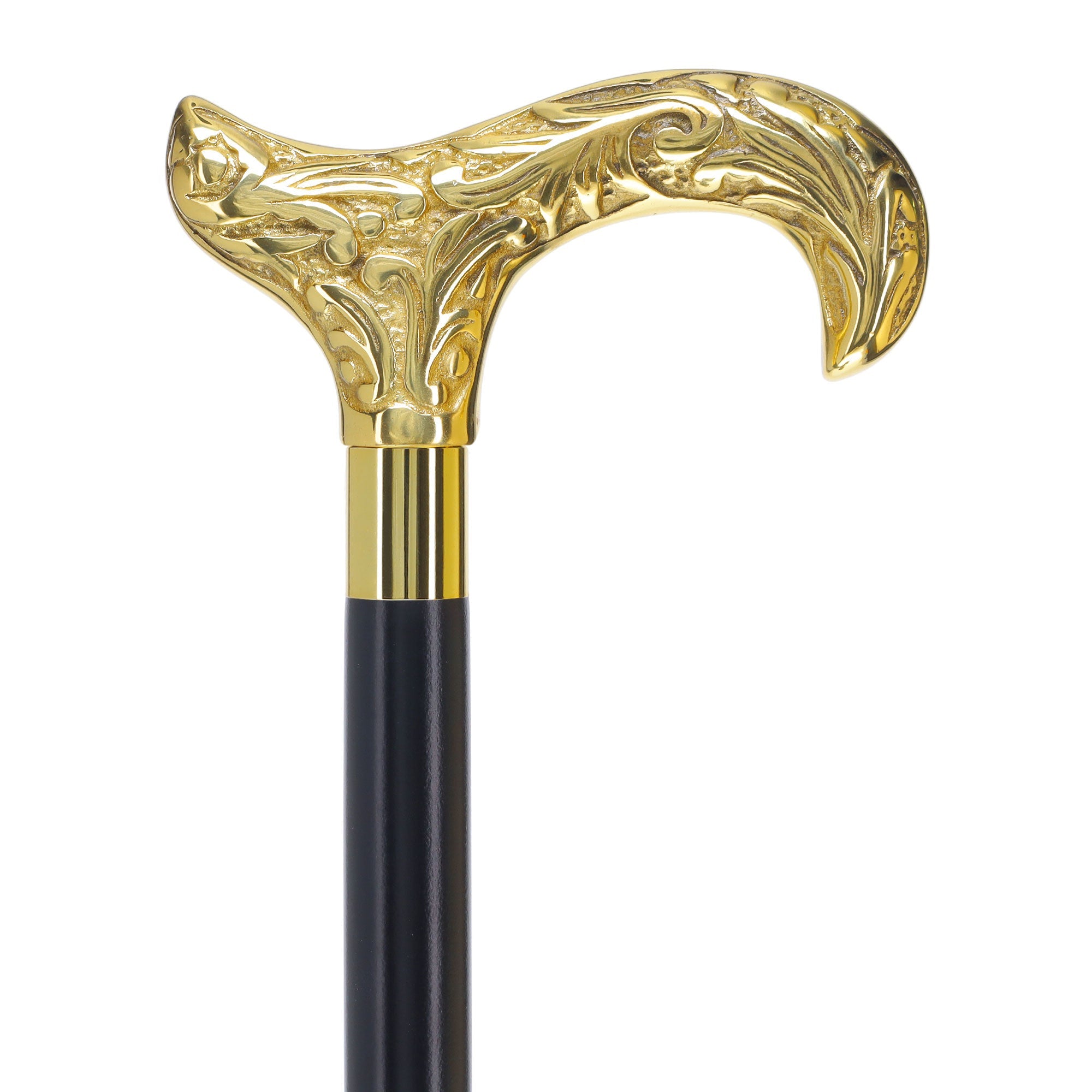 Scratch and Dent Brass Derby Handle Walking Cane w/ Brown Beechwood Shaft and Aluminum Gold Collar V2112 Outlet Countdown Package