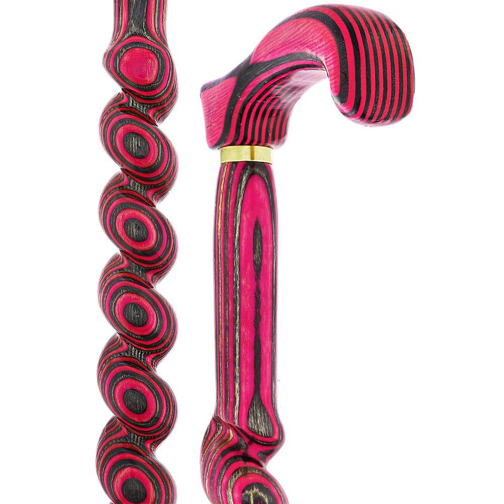 USA-Made Twisted Spiral Cane: Pink & Black Vibrant Laminate 100% Authentic