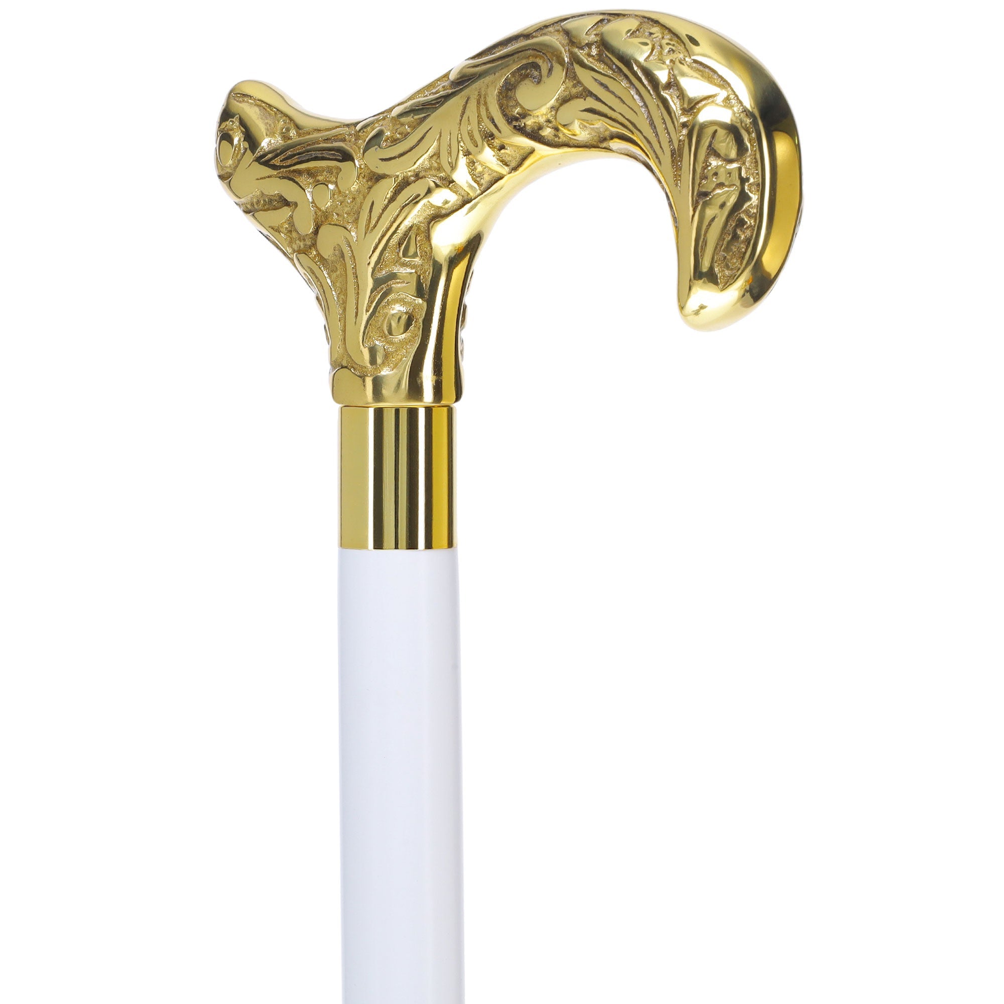 Scratch and Dent Brass Derby Handle Walking Cane w/ Brown Beechwood Shaft and Aluminum Gold Collar V3227 For Cheap