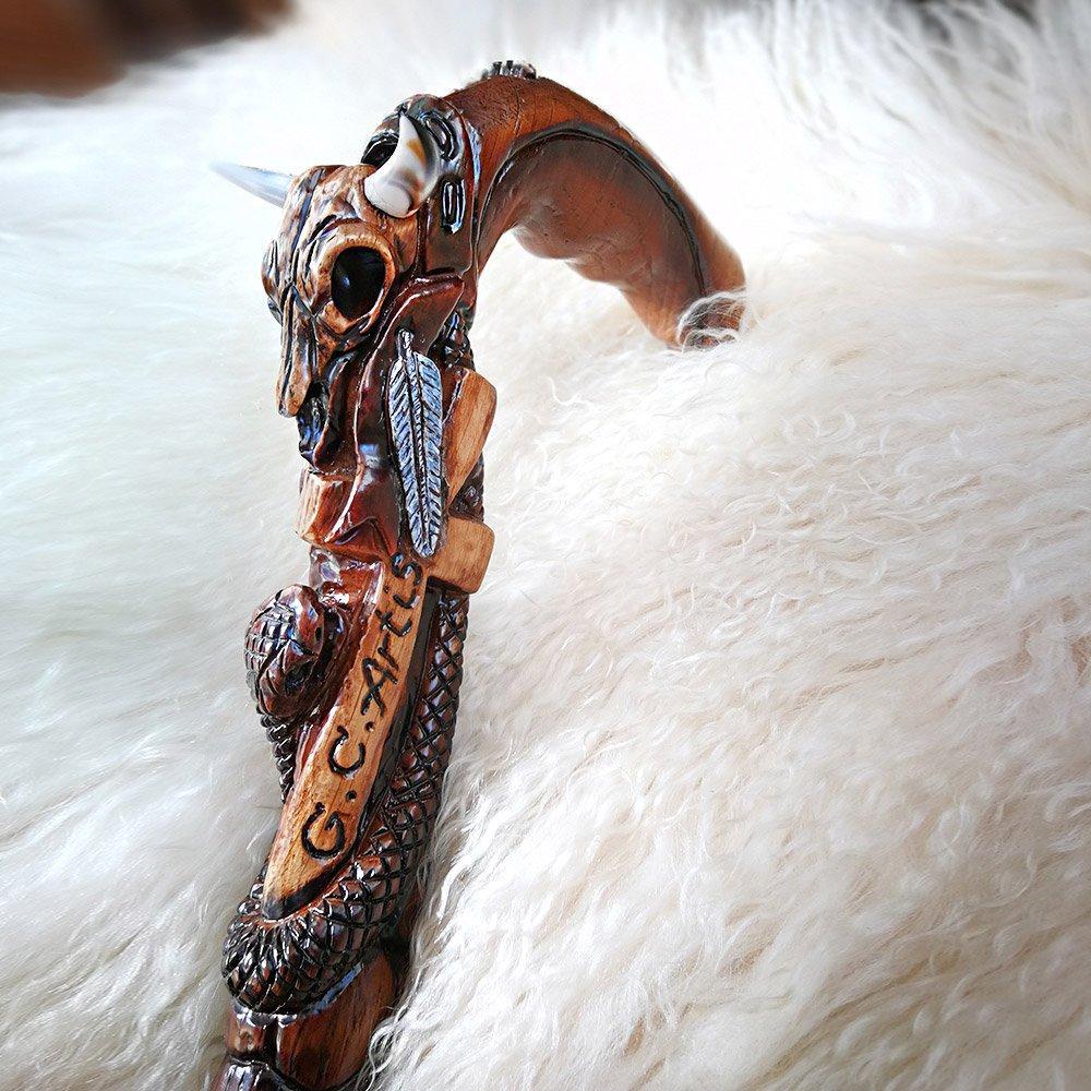 Buffalo Skull Snake: Artisan Intricate Handcarved Wood Cane Discount Professional