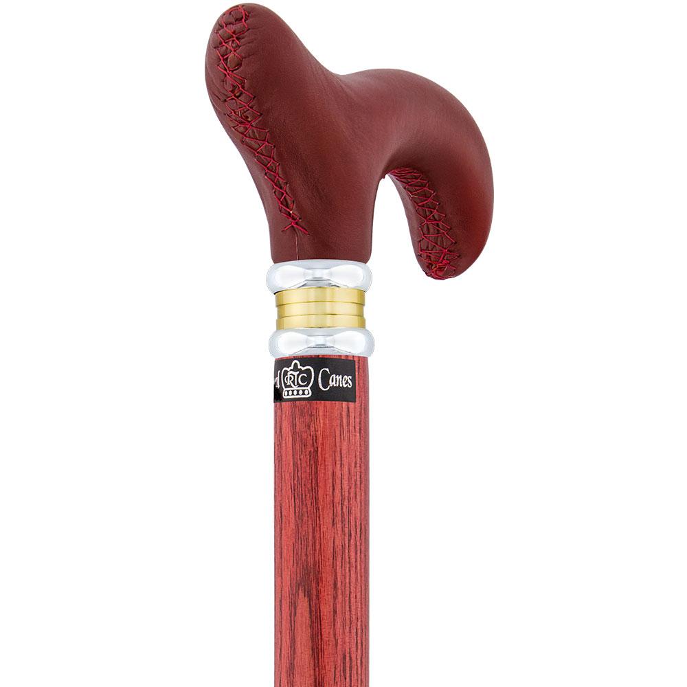 Scratch and Dent Red Leather Derby Walking Cane w/ Red Stained Ash Wood Shaft and Two-tone Collar V2243 Clearance Ebay