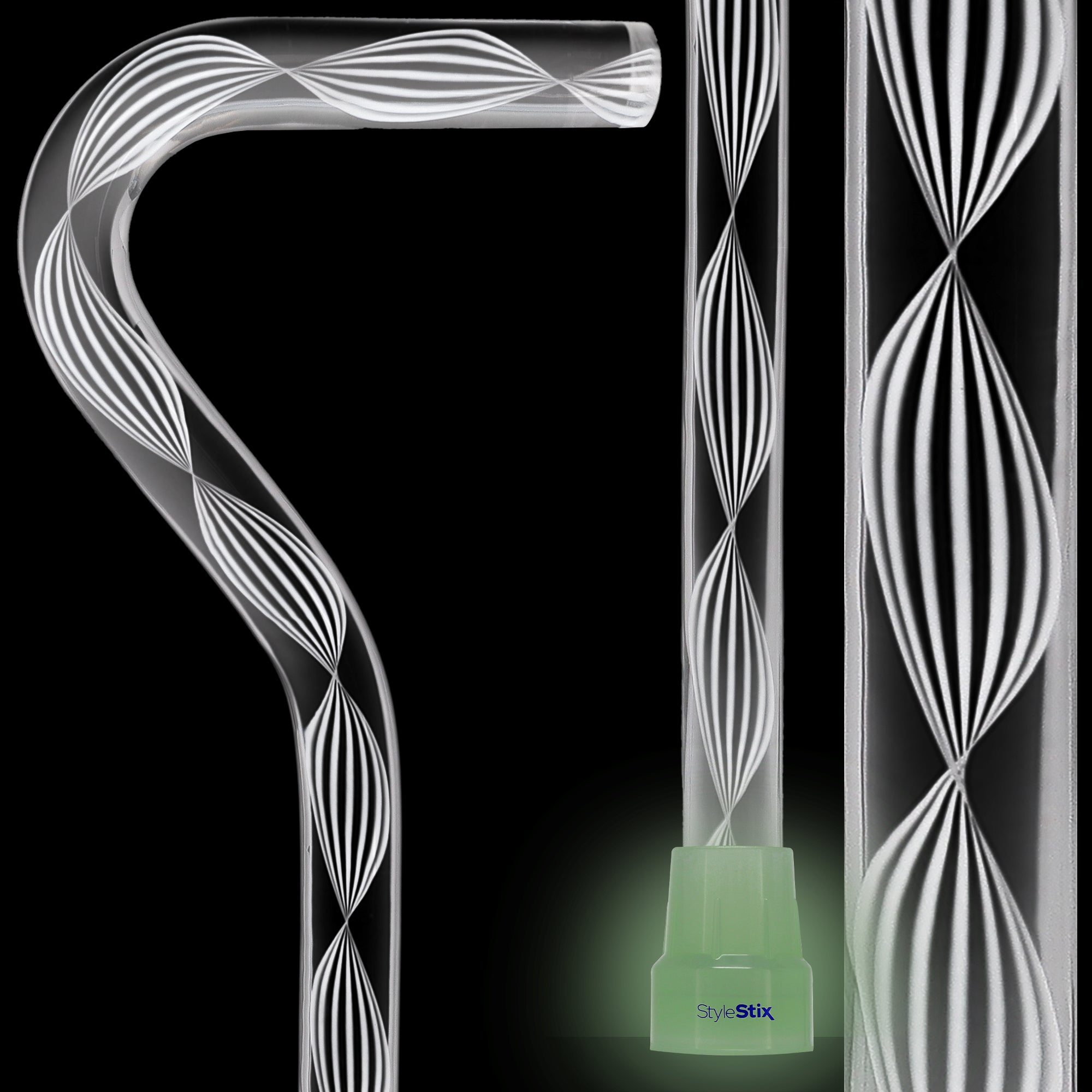 Alabaster Helix Cane: White Twists in Invisible Clear Shaft Cheap Sale Best Store To Get