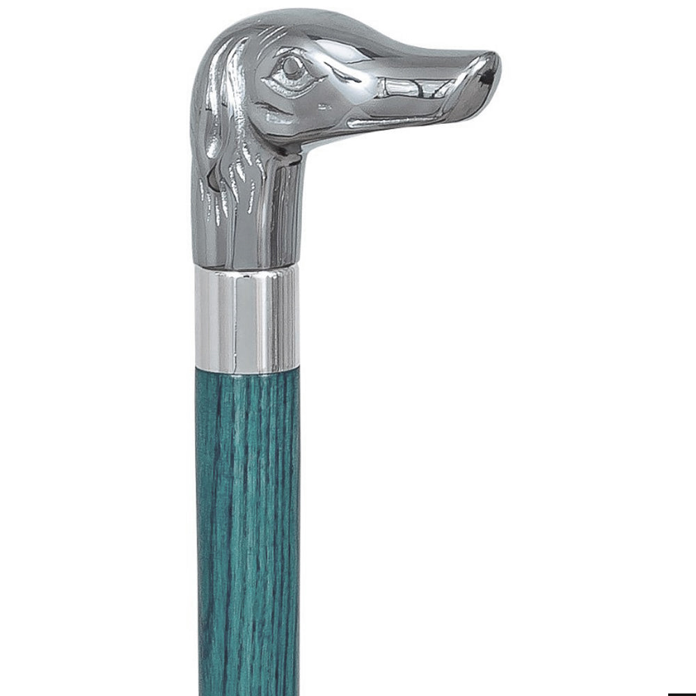 Chrome Plated Dog Handle Walking Cane w/ Custom Color Stained Ash Shaft & Collar 2025 Unisex