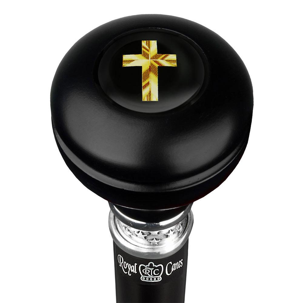 Scratch and Dent Christian Cross Symbol Knob Walking Stick w/ Black Beechwood Shaft & Pewter Collar V2222 Cheap In China