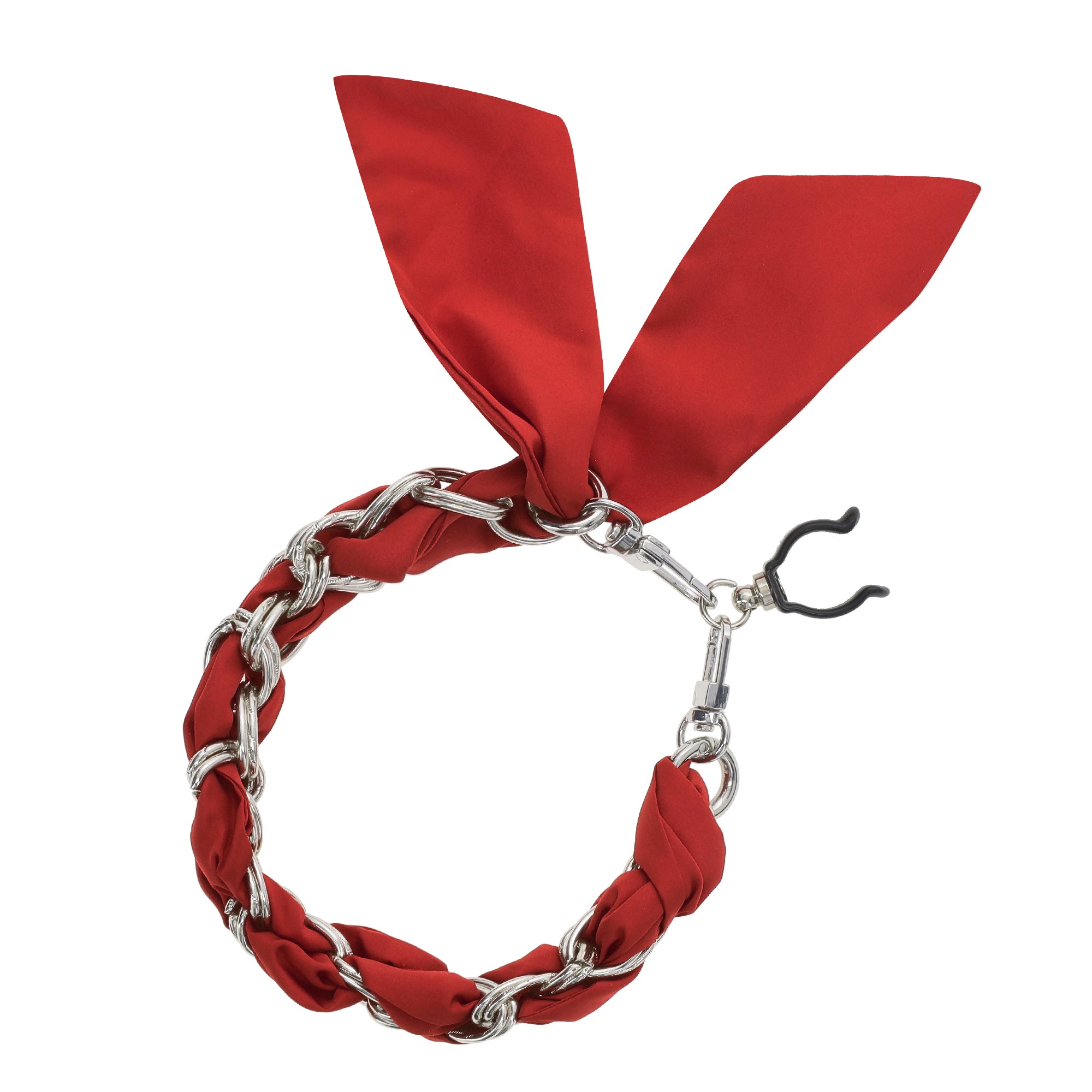 FashionStix Luxury Red Silk Satin scarf with Chain Wrist Strap with Clip Holder For Sale