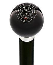 Skull & Spider Web Black Round Knob Cane w/ Custom Wood Shaft & Collar Outlet Fashion Style