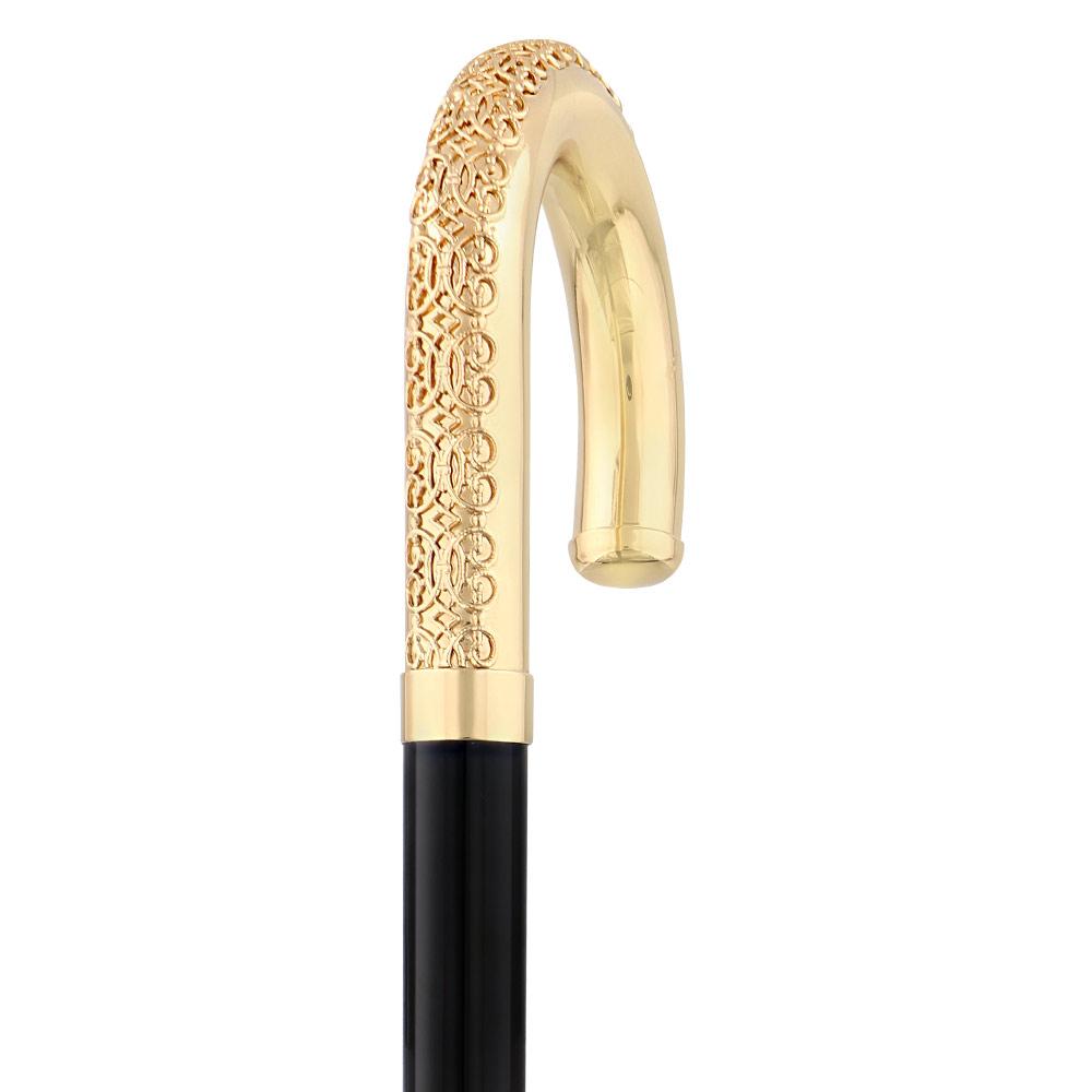 24K Gold Plated Tranquil Tourist Walking Cane w/ Black Beechwood Shaft & Collar Outlet Locations Sale Online