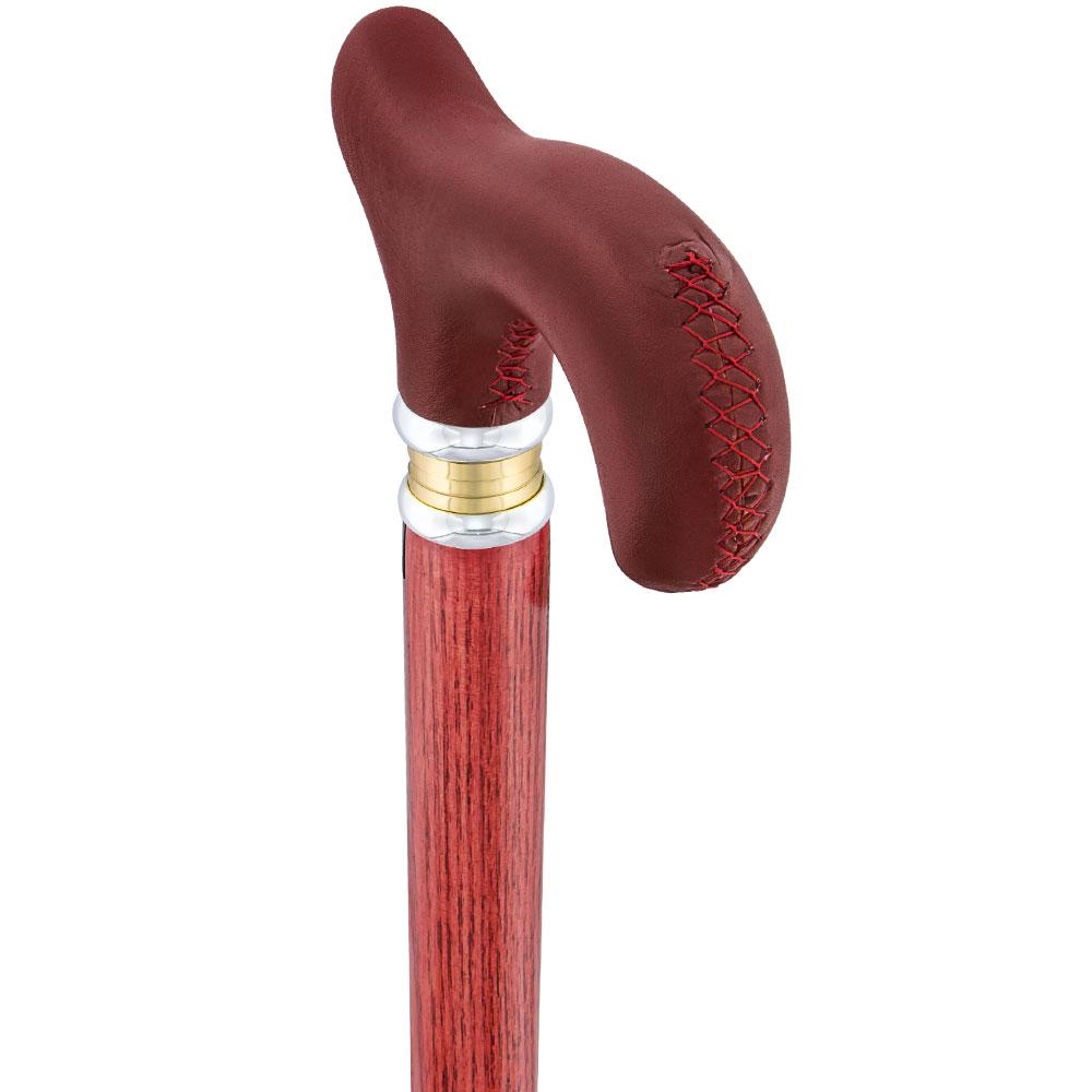 Scratch and Dent Red Leather Derby Walking Cane w/ Red Stained Ash Wood Shaft and Two-tone Collar V2243 Clearance Ebay