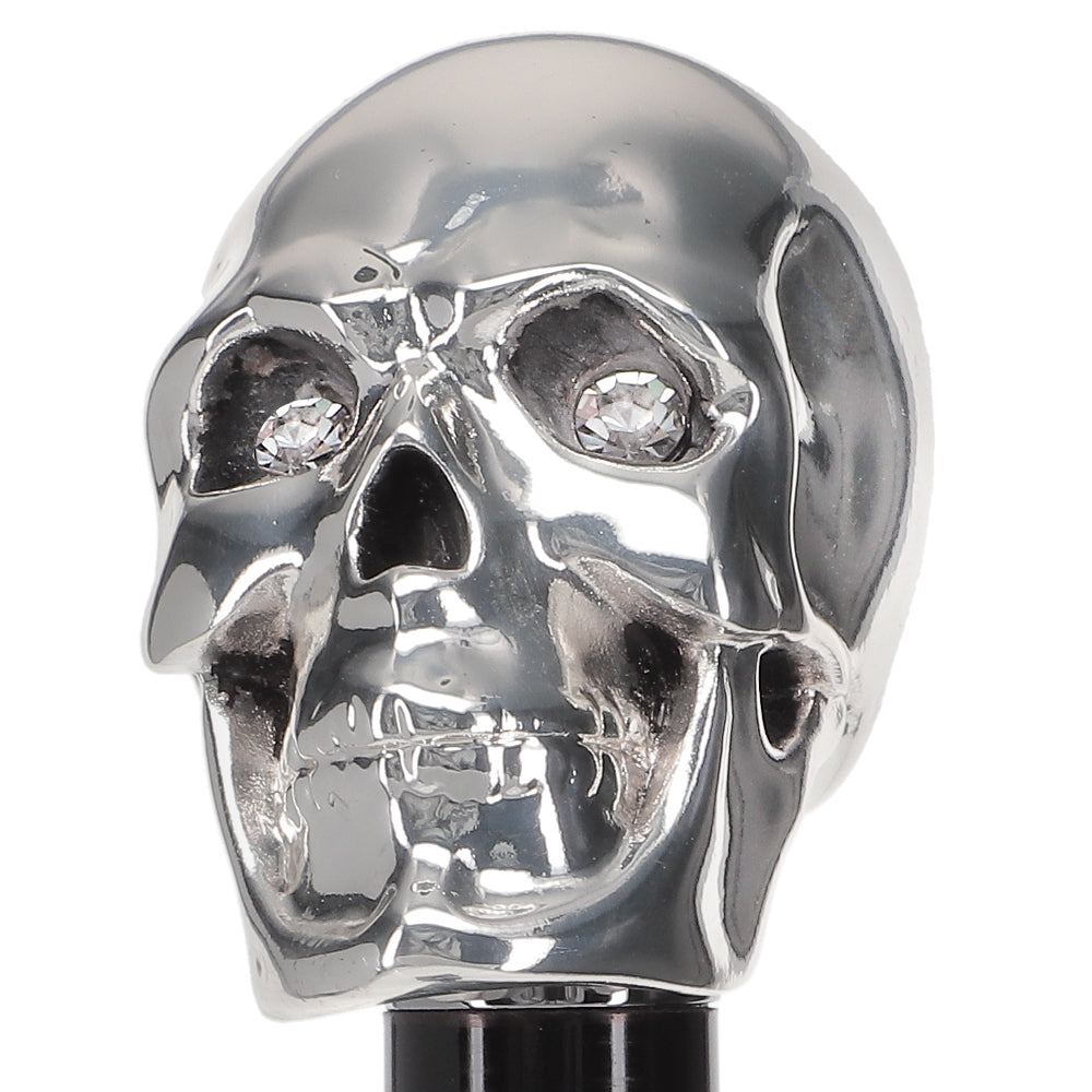 Italian Luxury: Skull Walking Stick, Swarovski Eyes, 925r Silver Real For Sale