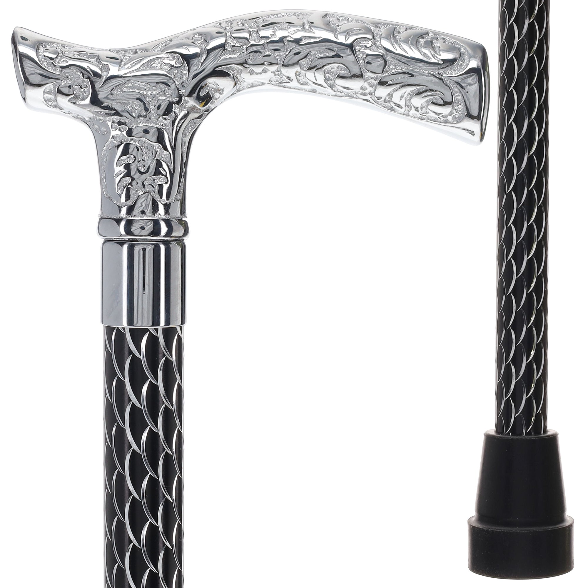 Scratch and Dent Chrome Fritz Handle Walking Cane w/ Black Laser Etched Shaft V3223 Clearance High Quality