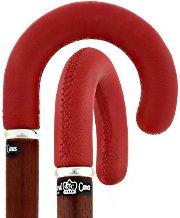 Scratch and Dent Burgundy Leather Tourist Walking Cane With Padauk Wood Shaft and Silver Collar V1579 Discount For Nice