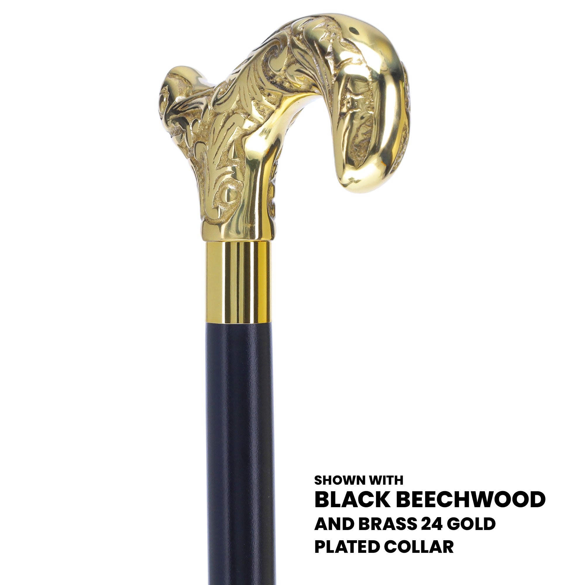 Scratch and Dent Brass Derby Handle Walking Cane w/ Brown Beechwood Shaft and Aluminum Gold Collar V2112 Outlet Countdown Package