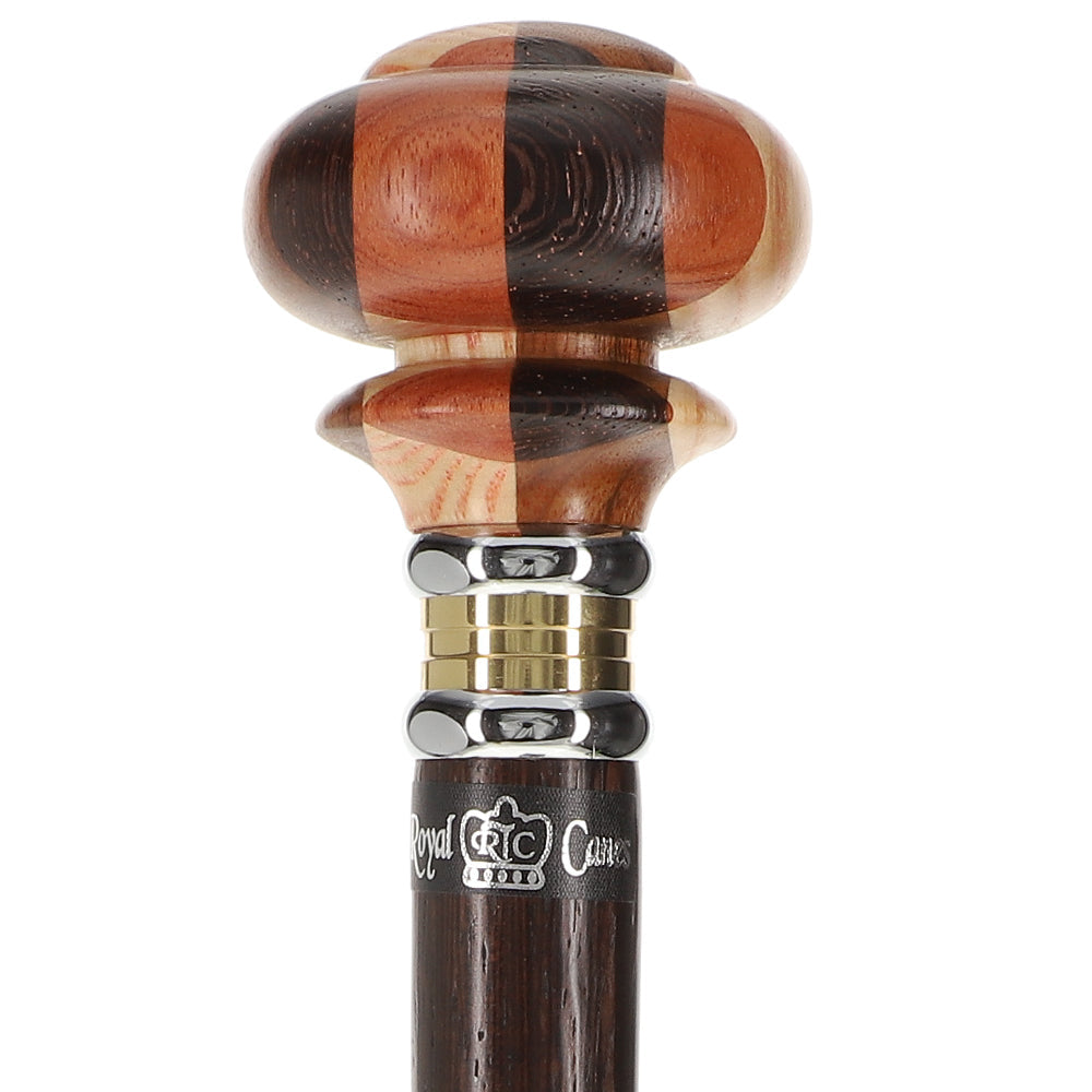 Scratch and Dent Mad Hatter Multi Wood Knob Handle Walking Stick With Wenge Wood Shaft and Two Tone Collar V1245 Good Selling Cheap Pice