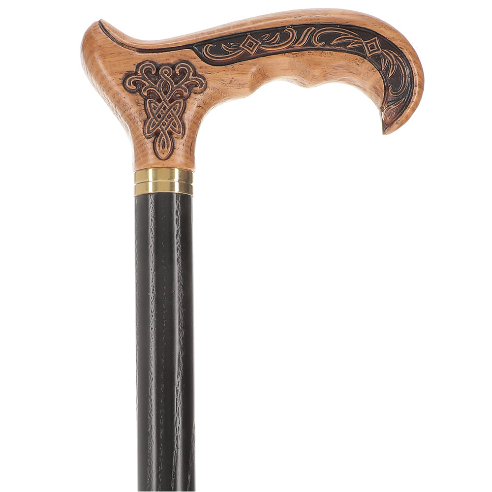 Scratch and Dent Celtic Bronze Hand Carved Oak Wood Cane V1541 Browse For Sale