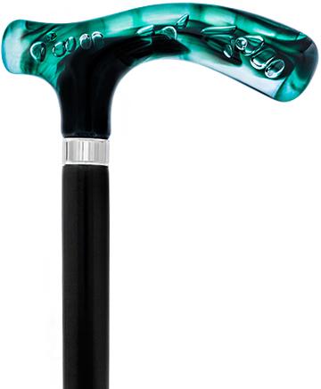 Scratch and Dent Green and Clear Acrylic Bubble Handle Cane w/ Black Beechwood Shaft & Gold Collar V3233 Outlet For Nice