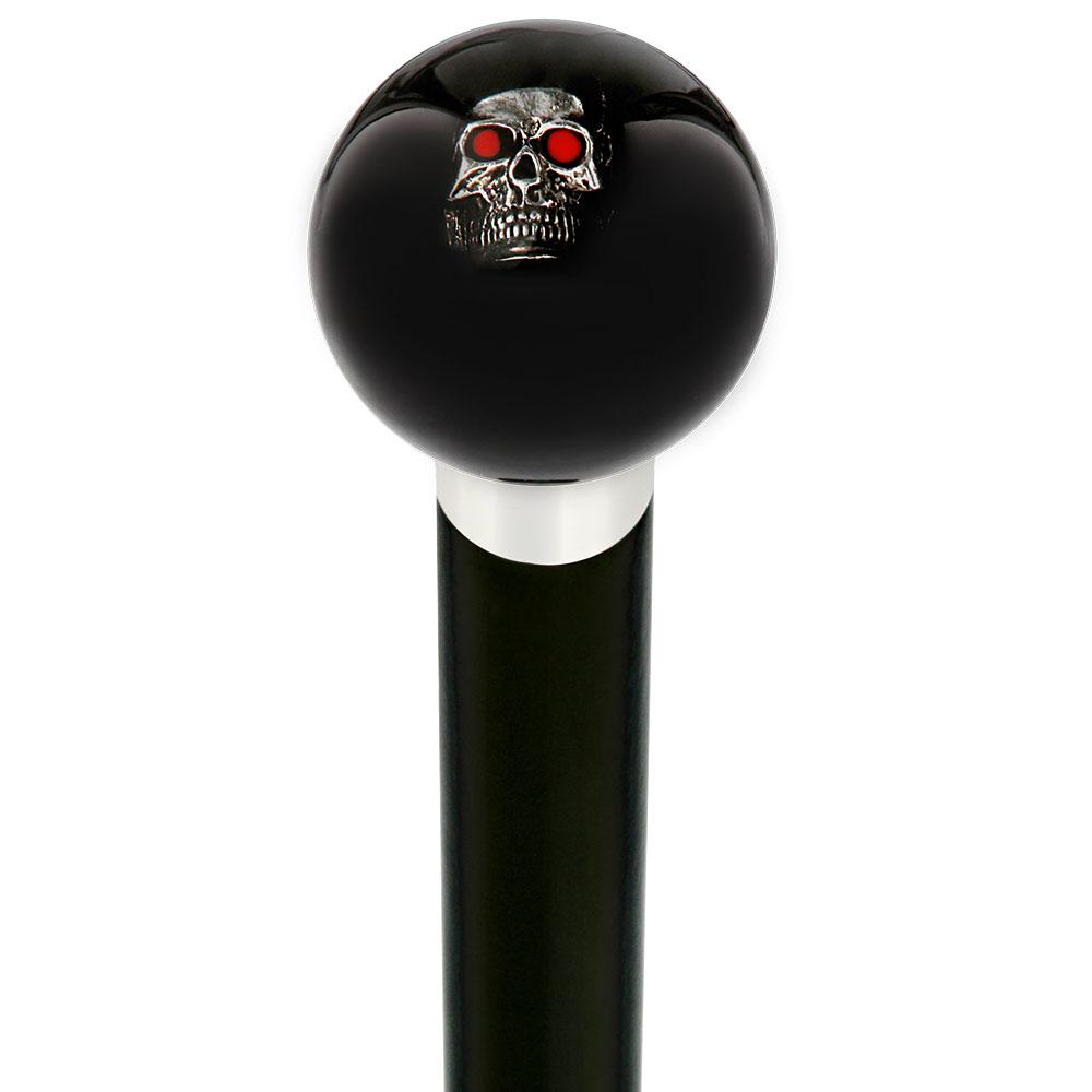 Dreary Red Eyed Skull Black Round Knob Cane w/ Custom Wood Shaft & Collar New Styles Cheap Pice