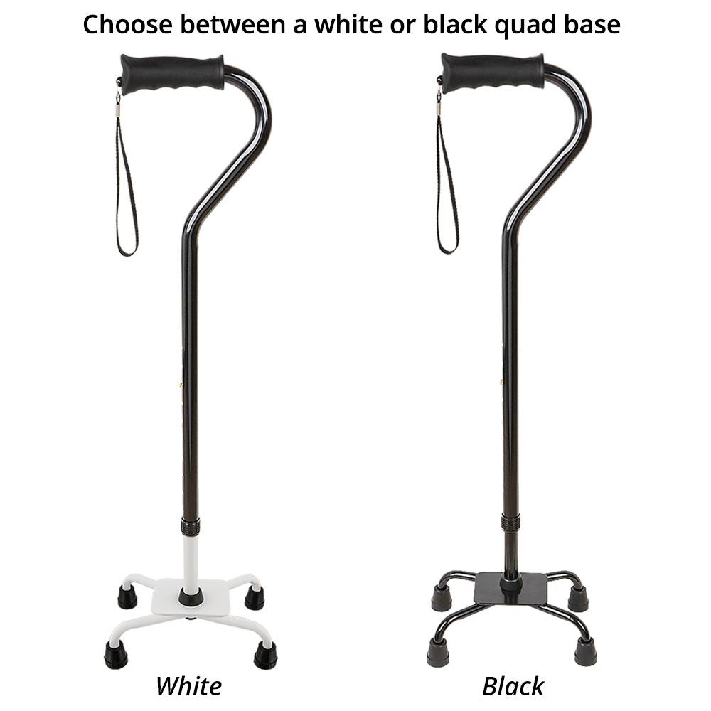 Black Aluminum Convertible Quad Base Walking Cane - Adjustable Shaft Clearance Visit New