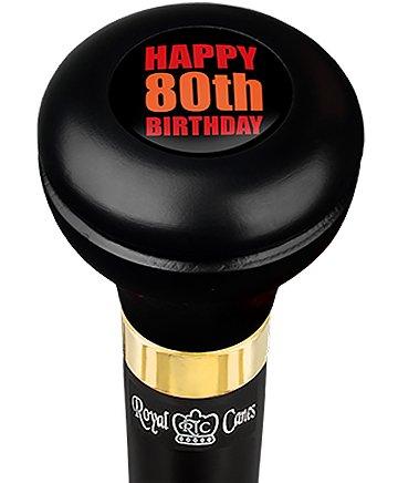 Happy 80th Birthday Flask Walking Stick w/ Black Beechwood Shaft & Pewter Collar 2025 Cheap Pice