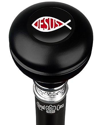 Jesus Fish Symbol Knob Walking Stick w/ Black Beechwood Shaft & Pewter Collar Buy Cheap Pices