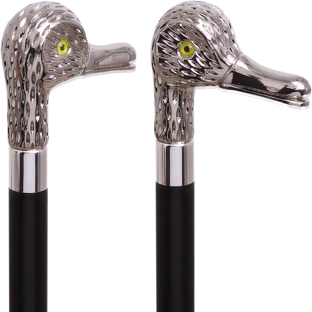 Feathered Duck Nickel Plated Handle Cane Italian Handle w/ Custom Shaft & Collar Buy Online Cheap Pice