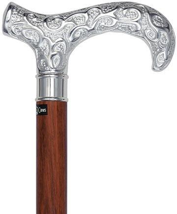 Scratch and Dent Extra Long, Super Strong Silver Plated Scrollwork Derby Walking Cane with Purpleheart Wood Shaft V1612 Cheap Get To Buy