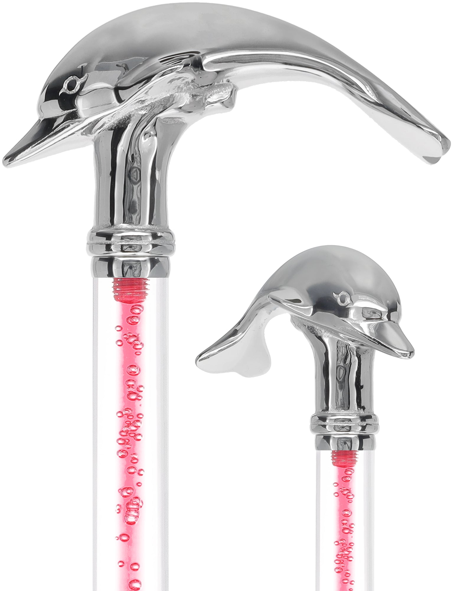 Color Crystal Elegance Chrome Dolphin Cane with Invisible Acrylic Shaft Options Cheap Order