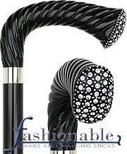 Scratch and Dent Rhinestone Opera Handle Walking Cane With Black Beechwood Shaft and Silver Collar V3409 Good Selling Cheap Pice