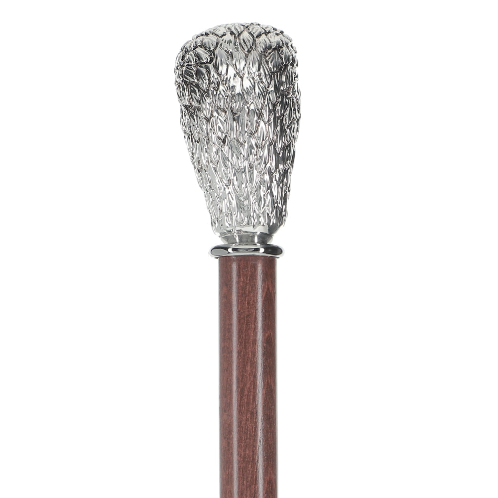 Silver 925r Hawk Head Walking Cane with Stained Beechwood Shaft and Collar Online Online Outlet Sale