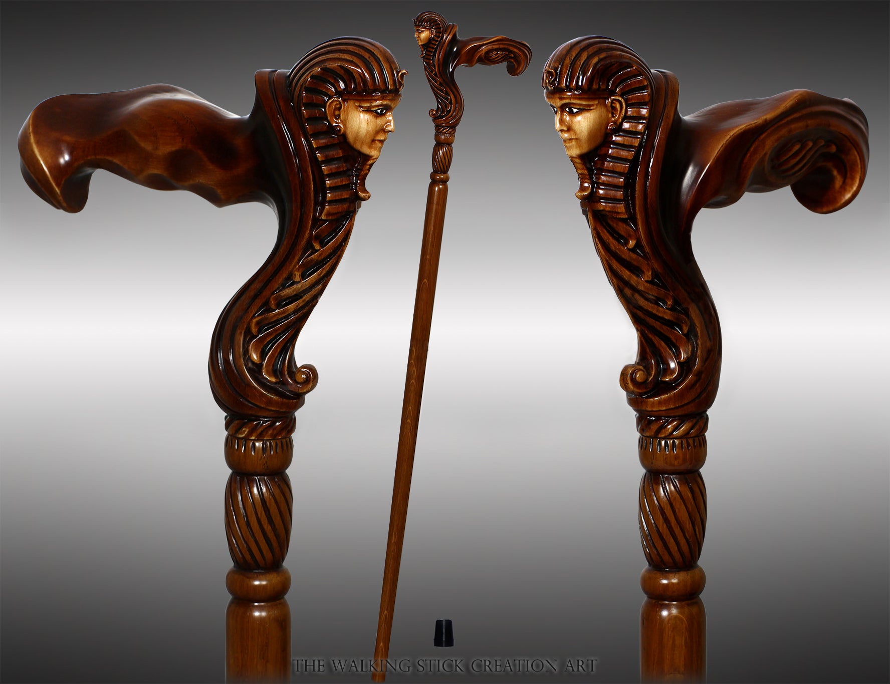 Tutankhamun: Ergonomic Intricate Handcarved Cane (Right Hand) Cheap Sale Websites