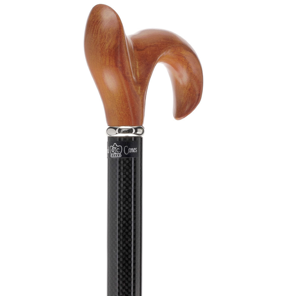 Cherry Maple Ergonomic Cane: Carbon Fiber Shaft, Silver Collar Best Pices Sale Online