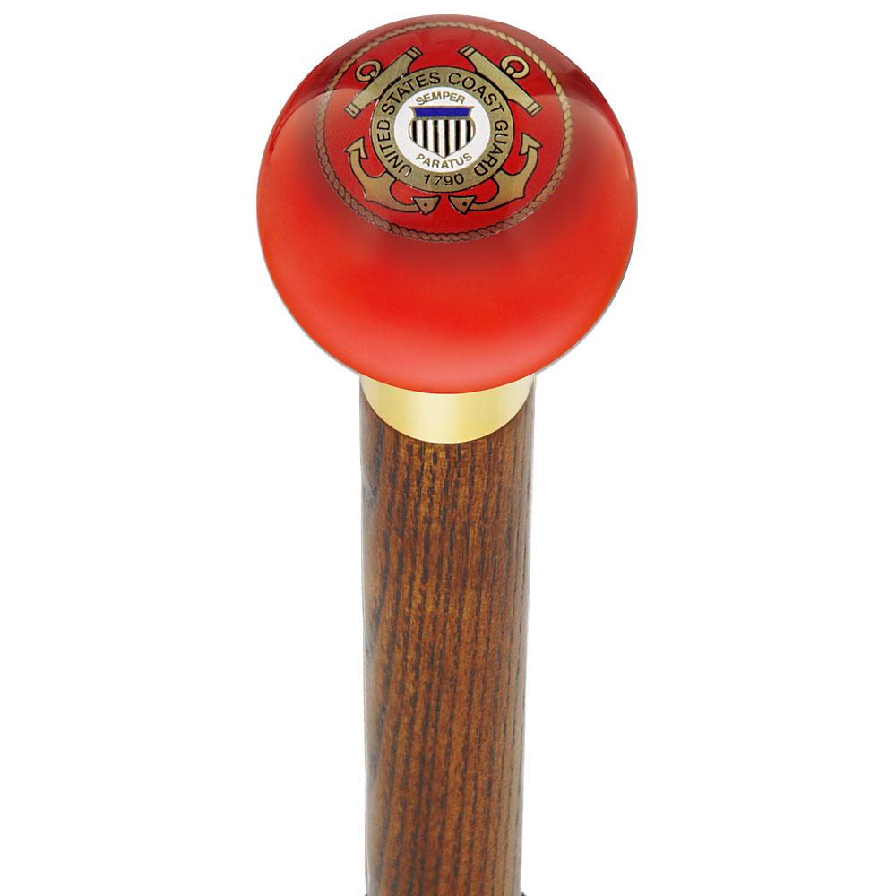 U.S. Coast Guard Red Round Knob Cane w/ Custom Color Ash Shaft & Collar Latest Collections For Sale